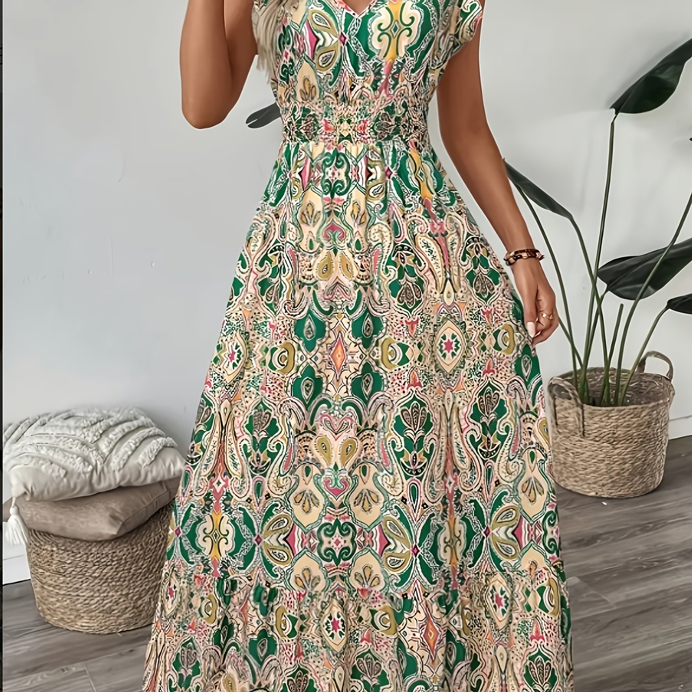 Floral Ruffle Hem Maxi Dress Elegant