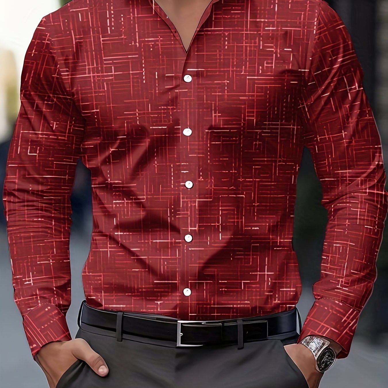 Geometric Long Sleeve Button-Up Shirt