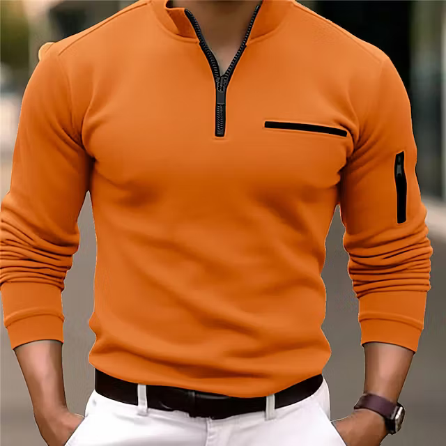 Sport Stand Collar Zipper Long Sleeve Solid Color Polo Shirt