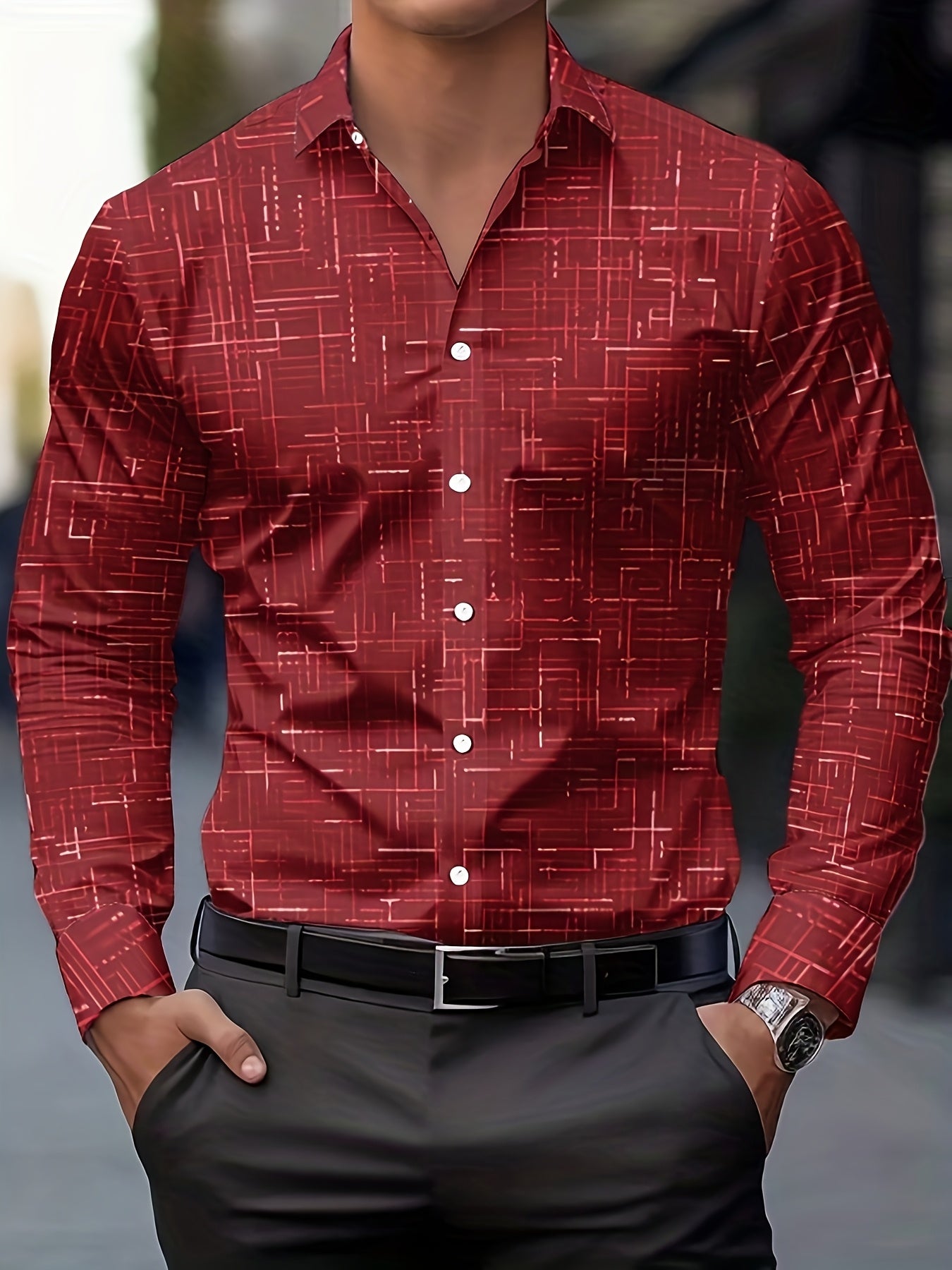 Geometric Long Sleeve Button-Up Shirt
