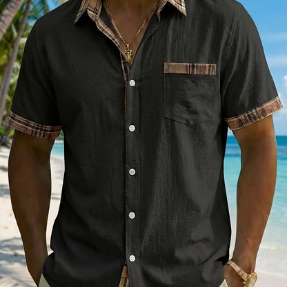 Plaid Patchwork Pocket Short Sleeve Shirt