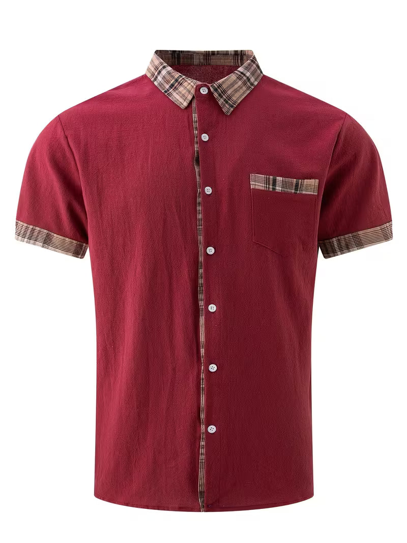Plaid Patchwork Pocket Short Sleeve Shirt