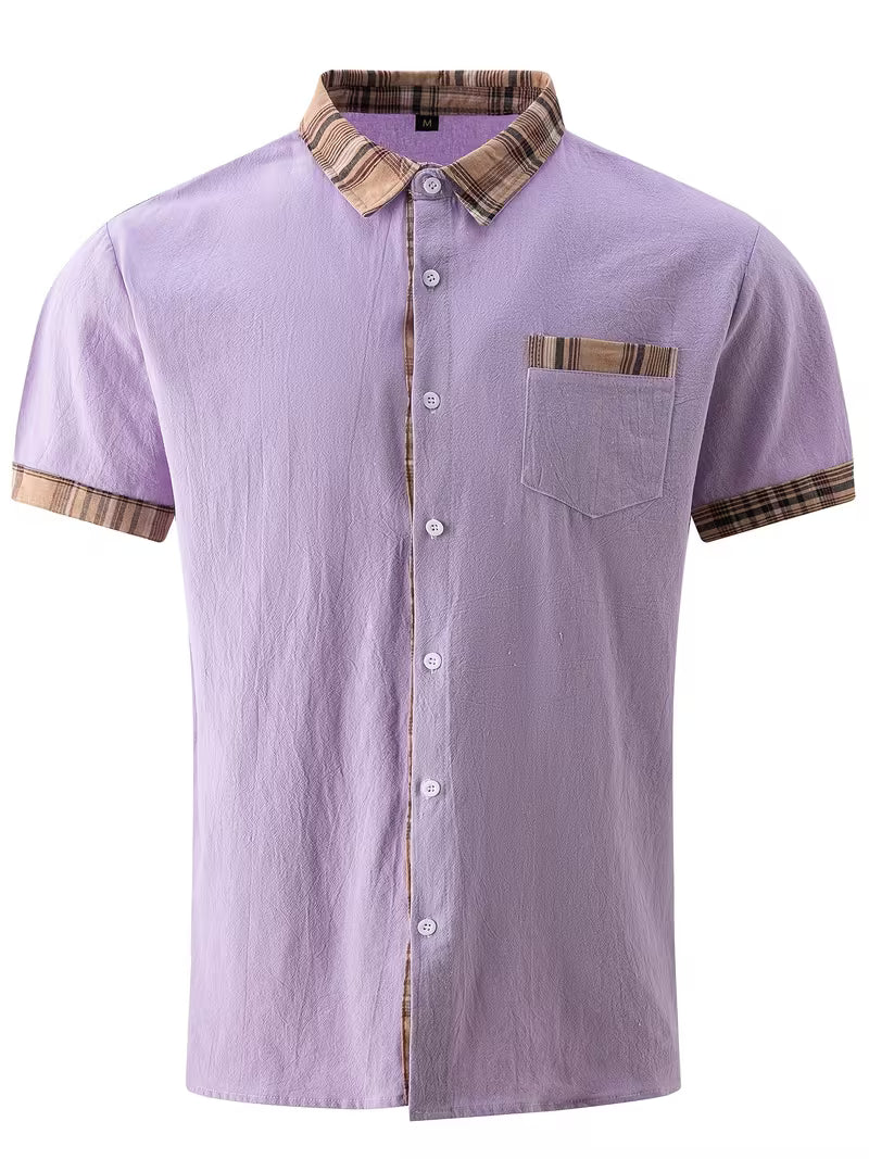 Plaid Patchwork Pocket Short Sleeve Shirt