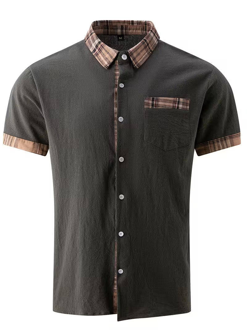 Plaid Patchwork Pocket Short Sleeve Shirt
