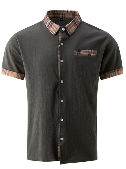Plaid Patchwork Pocket Short Sleeve Shirt