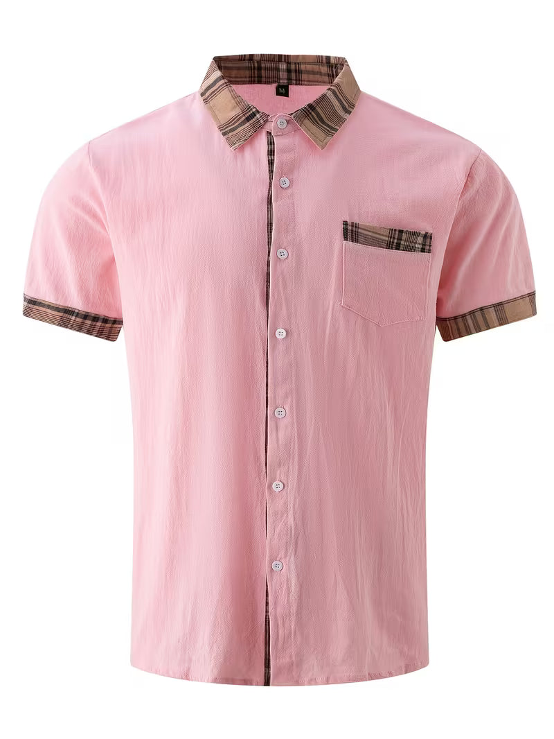 Plaid Patchwork Pocket Short Sleeve Shirt