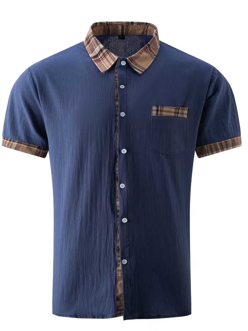Plaid Patchwork Pocket Short Sleeve Shirt