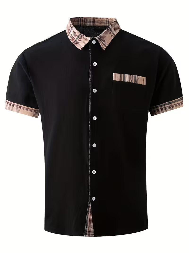 Plaid Patchwork Pocket Short Sleeve Shirt