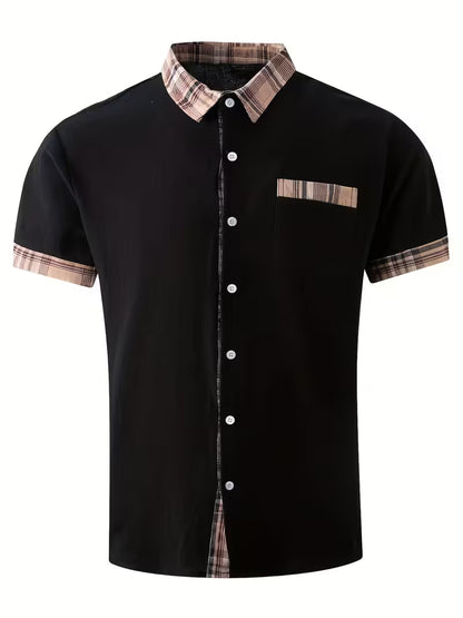 Plaid Patchwork Pocket Short Sleeve Shirt