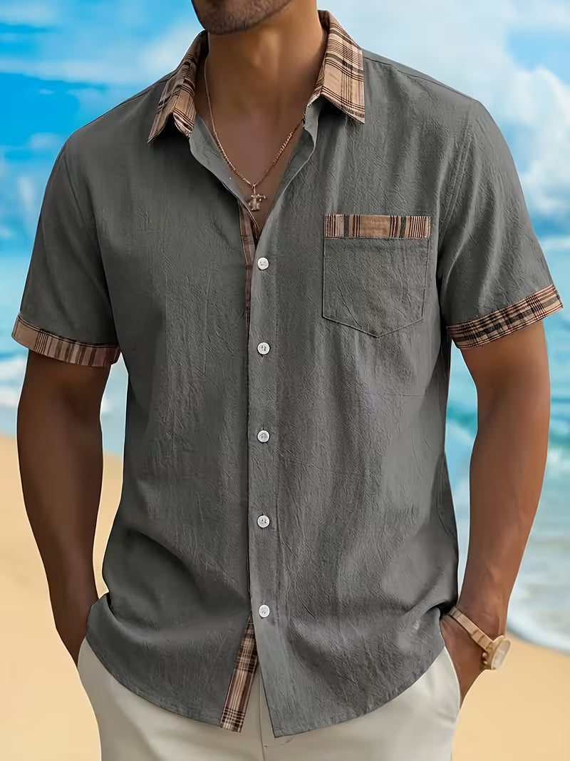 Plaid Patchwork Pocket Short Sleeve Shirt