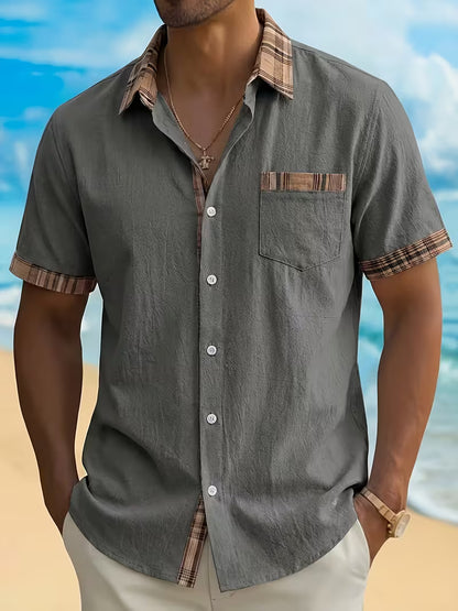 Plaid Patchwork Pocket Short Sleeve Shirt