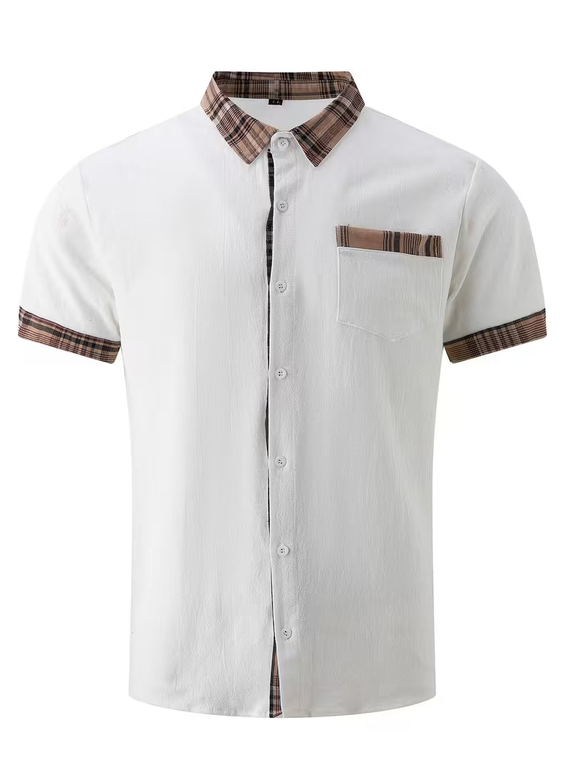 Plaid Patchwork Pocket Short Sleeve Shirt
