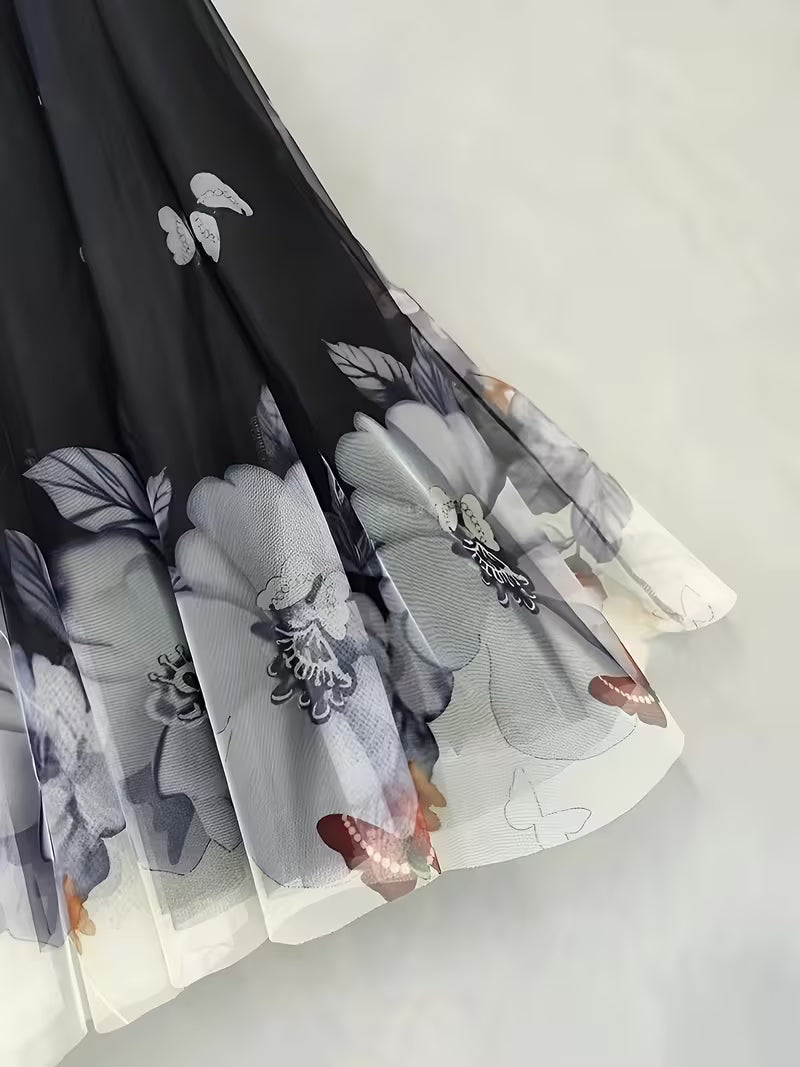 Elegant Butterfly Print Stretch Top