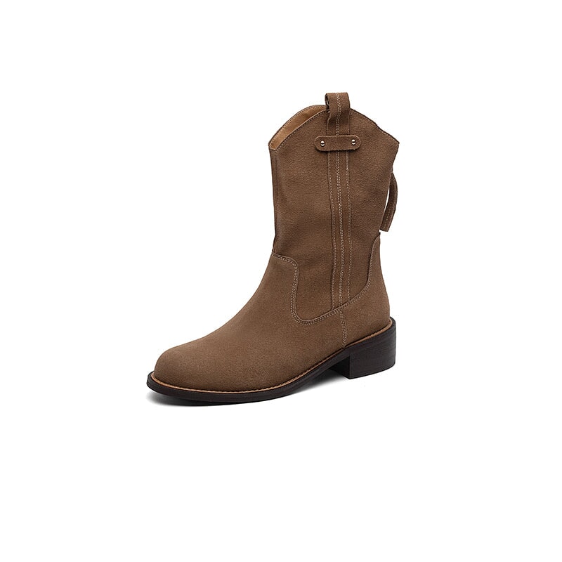 Women's Block Heel Suede Leather Short Boots Back Zipper