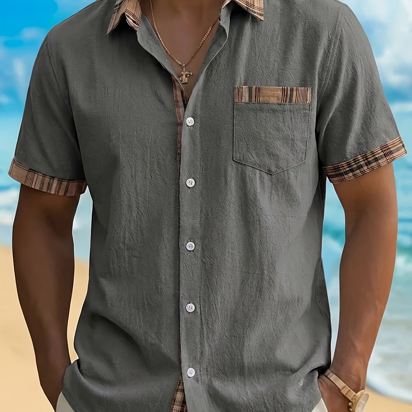 Plaid Patchwork Pocket Short Sleeve Shirt