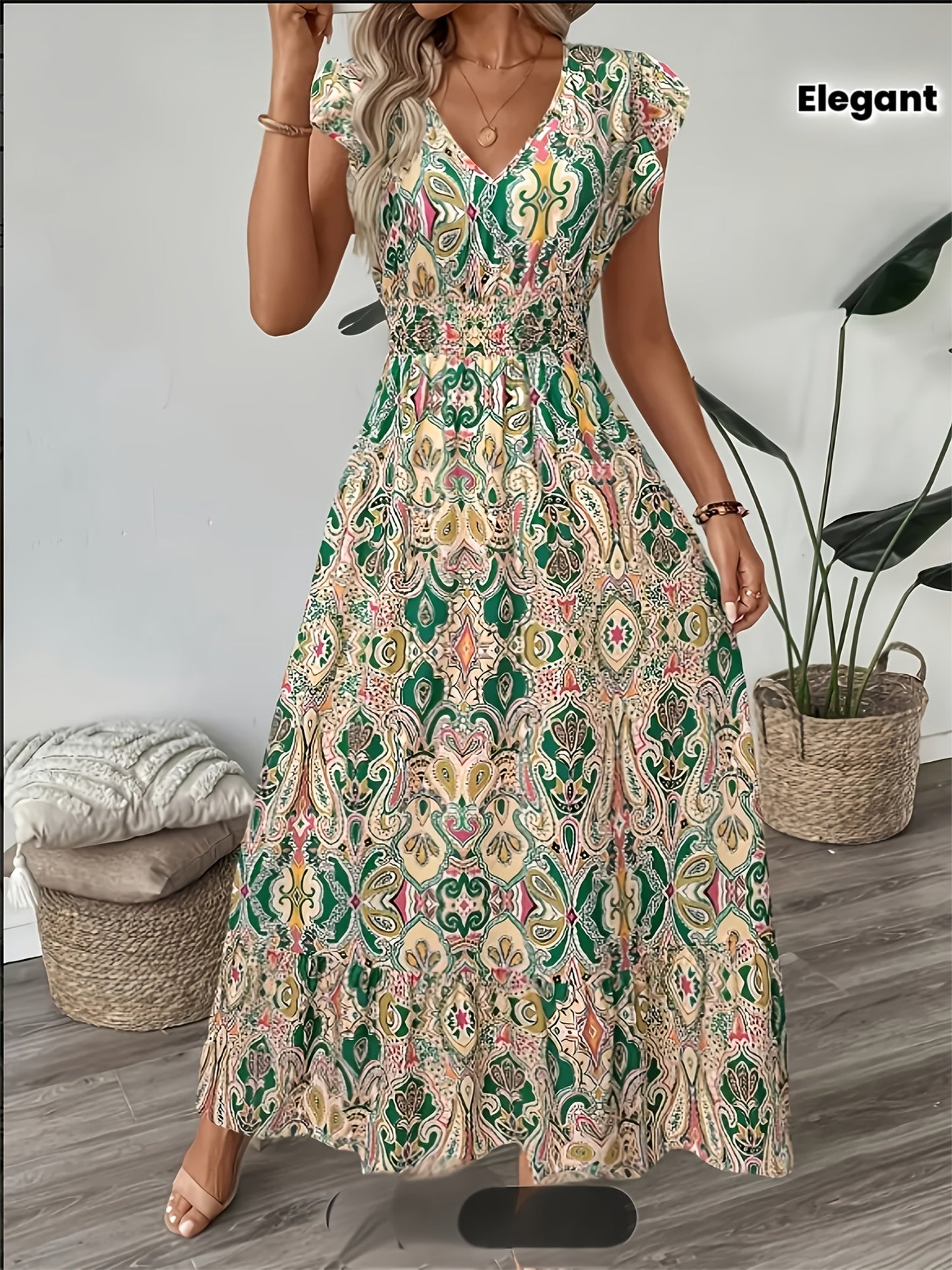 Floral Ruffle Hem Maxi Dress Elegant