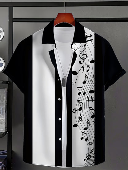 Music Tone Pattern Short Sleeve Button-Up Shirt