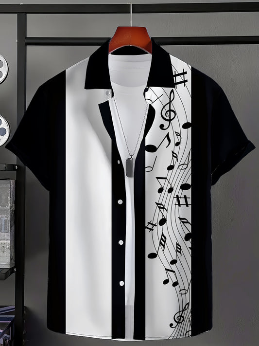 Music Tone Pattern Short Sleeve Button-Up Shirt