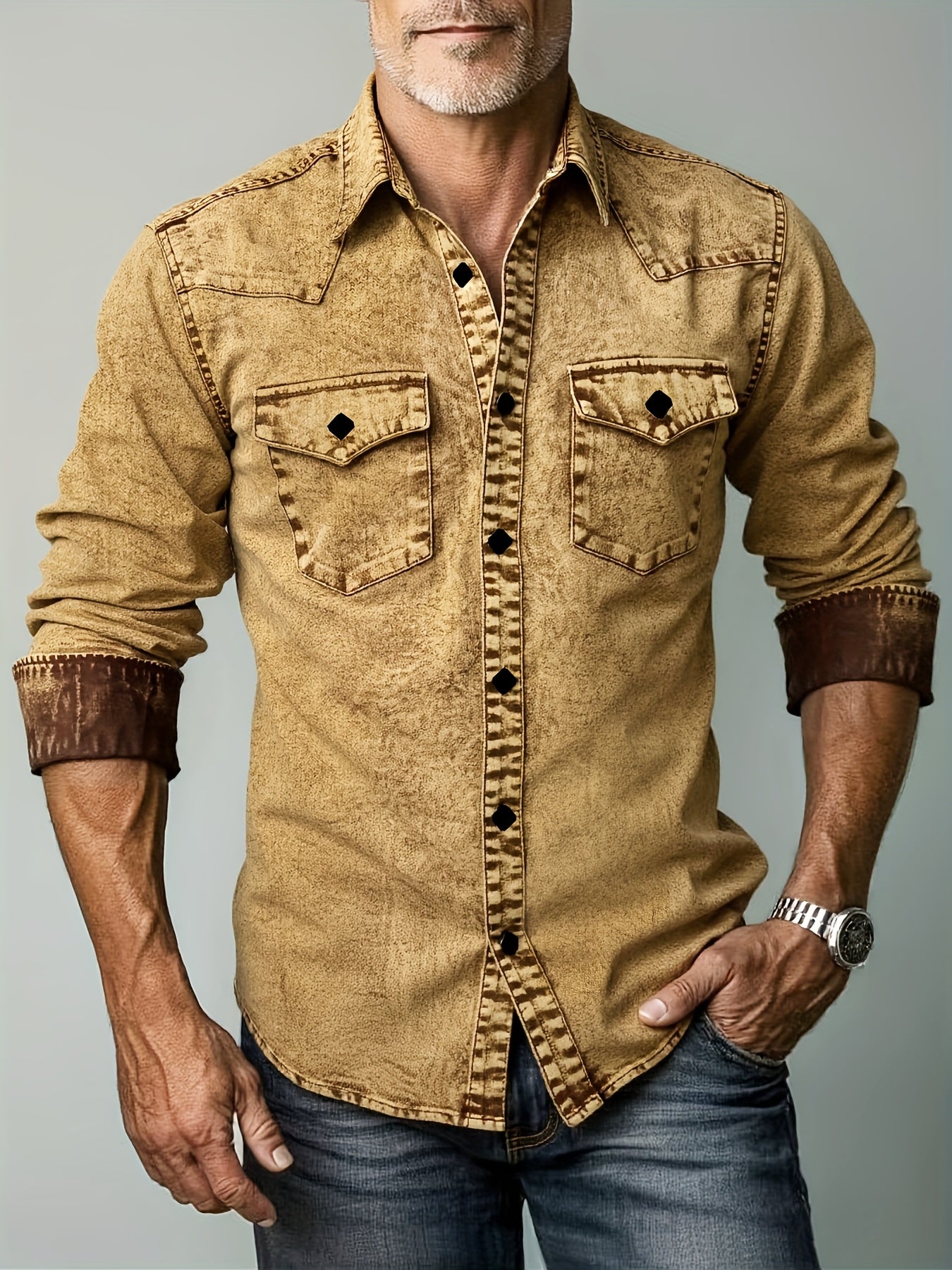 Vintage Washed Denim Long Sleeve Shirt