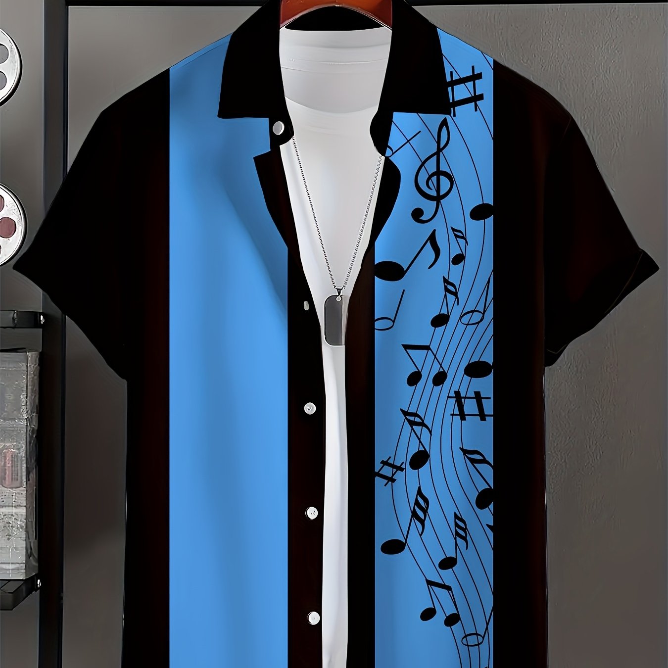 Music Tone Pattern Short Sleeve Button-Up Shirt