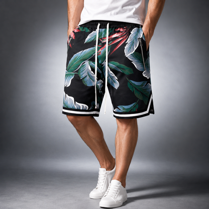 Floral Shorts - Black/Green/Beige