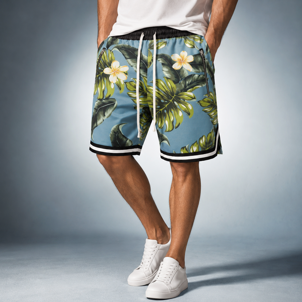 Floral Shorts - Black/Green/Beige