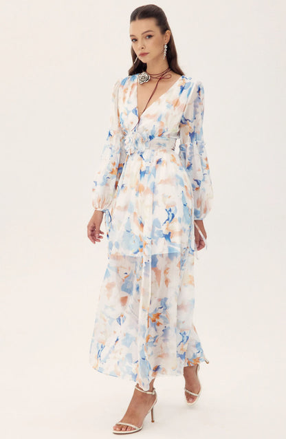 Shirley Chiffon Midi Dress | Printed Garden Look - sunfere
