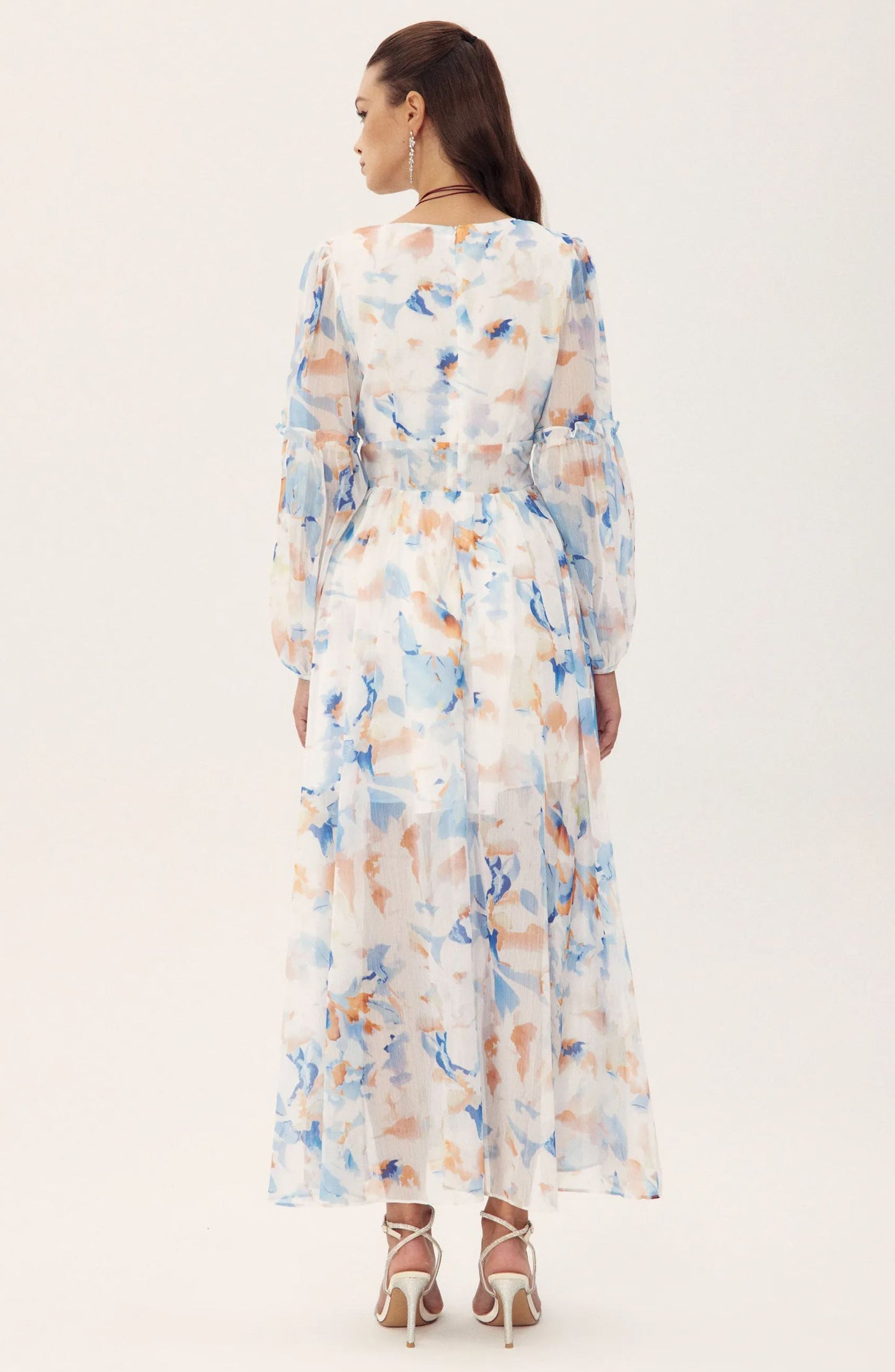 Shirley Chiffon Midi Dress | Printed Garden Look - sunfere