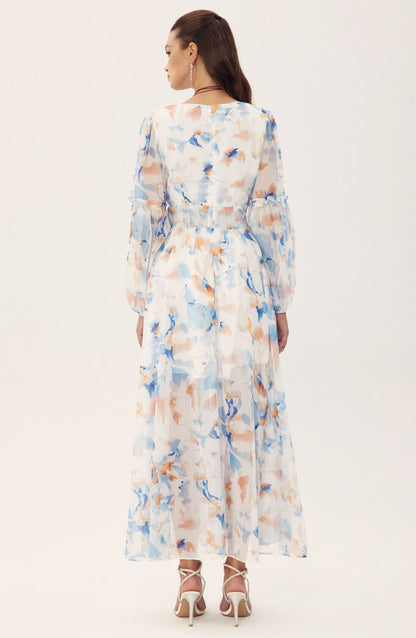 Shirley Chiffon Midi Dress | Printed Garden Look - sunfere