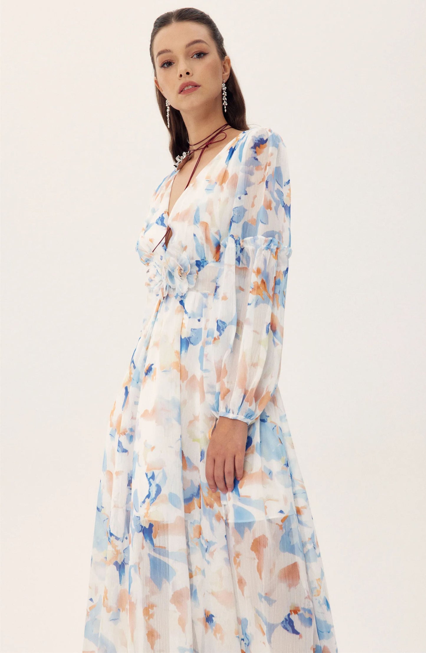 Shirley Chiffon Midi Dress | Printed Garden Look - sunfere
