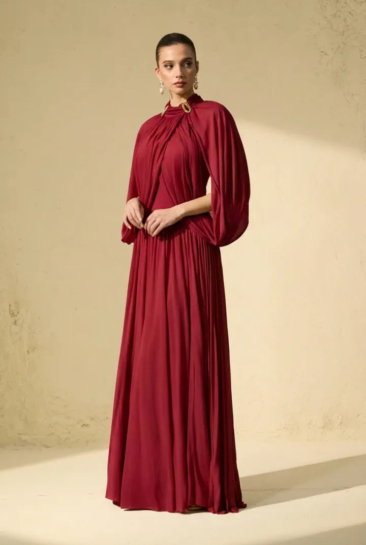 Twilight Whispers Luxe Draped Cape Sleeve Maxi Dress
