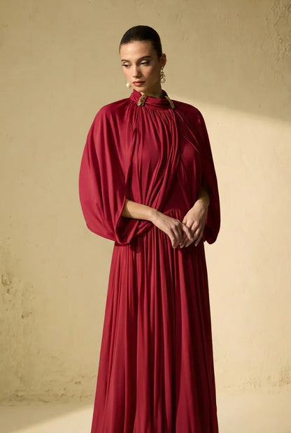 Twilight Whispers Luxe Draped Cape Sleeve Maxi Dress