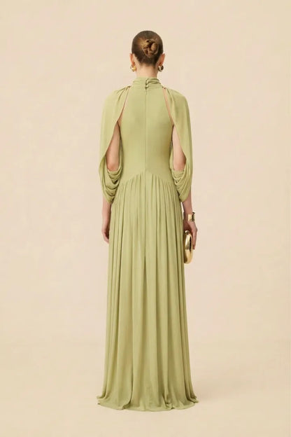 Twilight Whispers Luxe Draped Cape Sleeve Maxi Dress