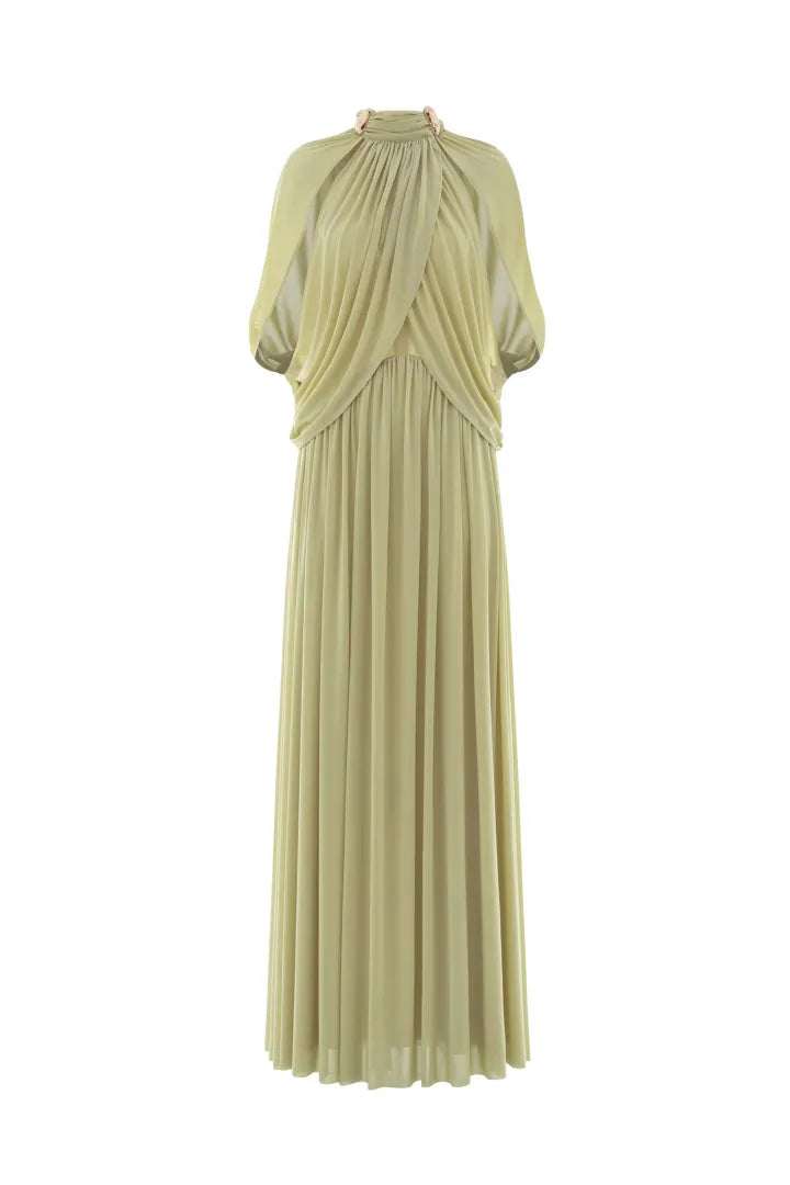 Twilight Whispers Luxe Draped Cape Sleeve Maxi Dress