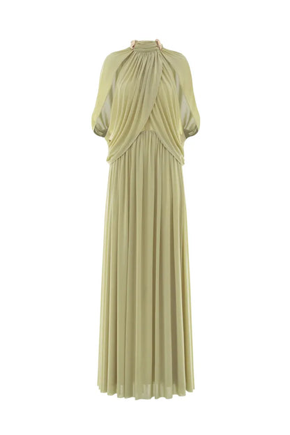 Twilight Whispers Luxe Draped Cape Sleeve Maxi Dress