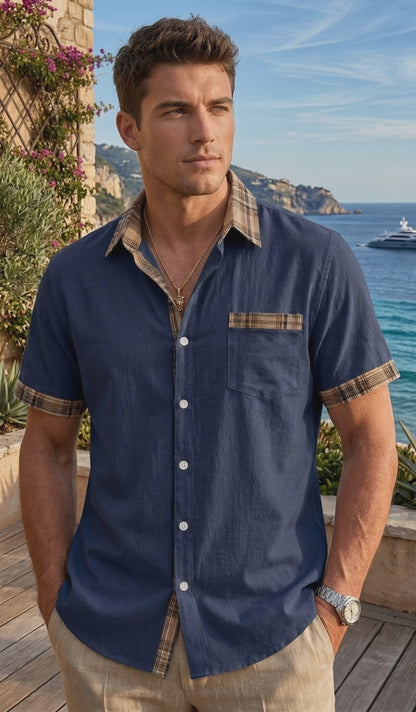 Plaid Patchwork Pocket Short Sleeve Shirt