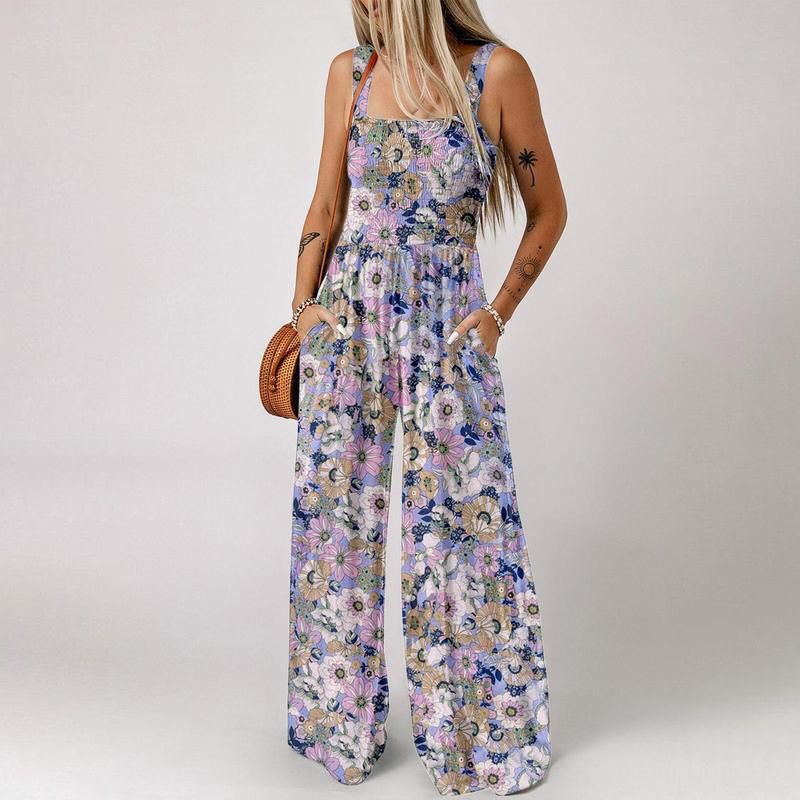 Casual Print Sleeveless Loose Overalls Jumpsuits
