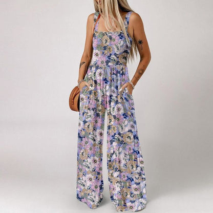 Casual Print Sleeveless Loose Overalls Jumpsuits