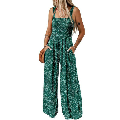 Casual Print Sleeveless Loose Overalls Jumpsuits