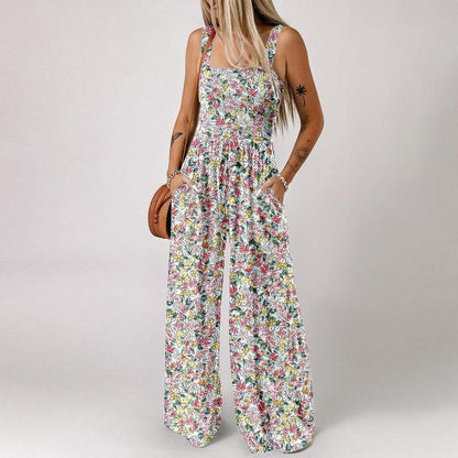 Casual Print Sleeveless Loose Overalls Jumpsuits