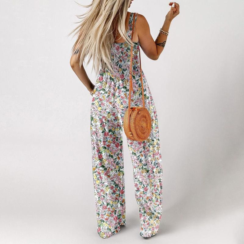 Casual Print Sleeveless Loose Overalls Jumpsuits