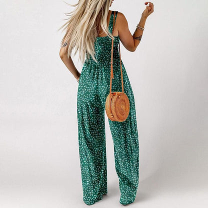 Casual Print Sleeveless Loose Overalls Jumpsuits