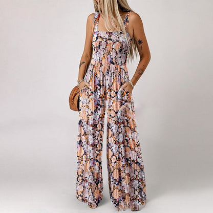 Casual Print Sleeveless Loose Overalls Jumpsuits