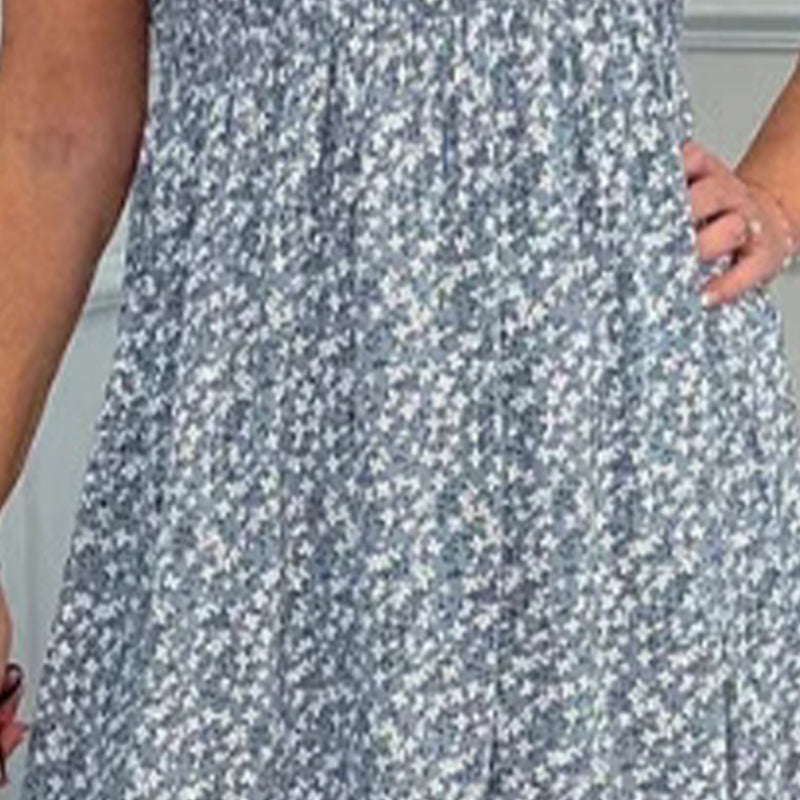 Elegant Floral Print High-Waisted Ruffle Sleeve Dress