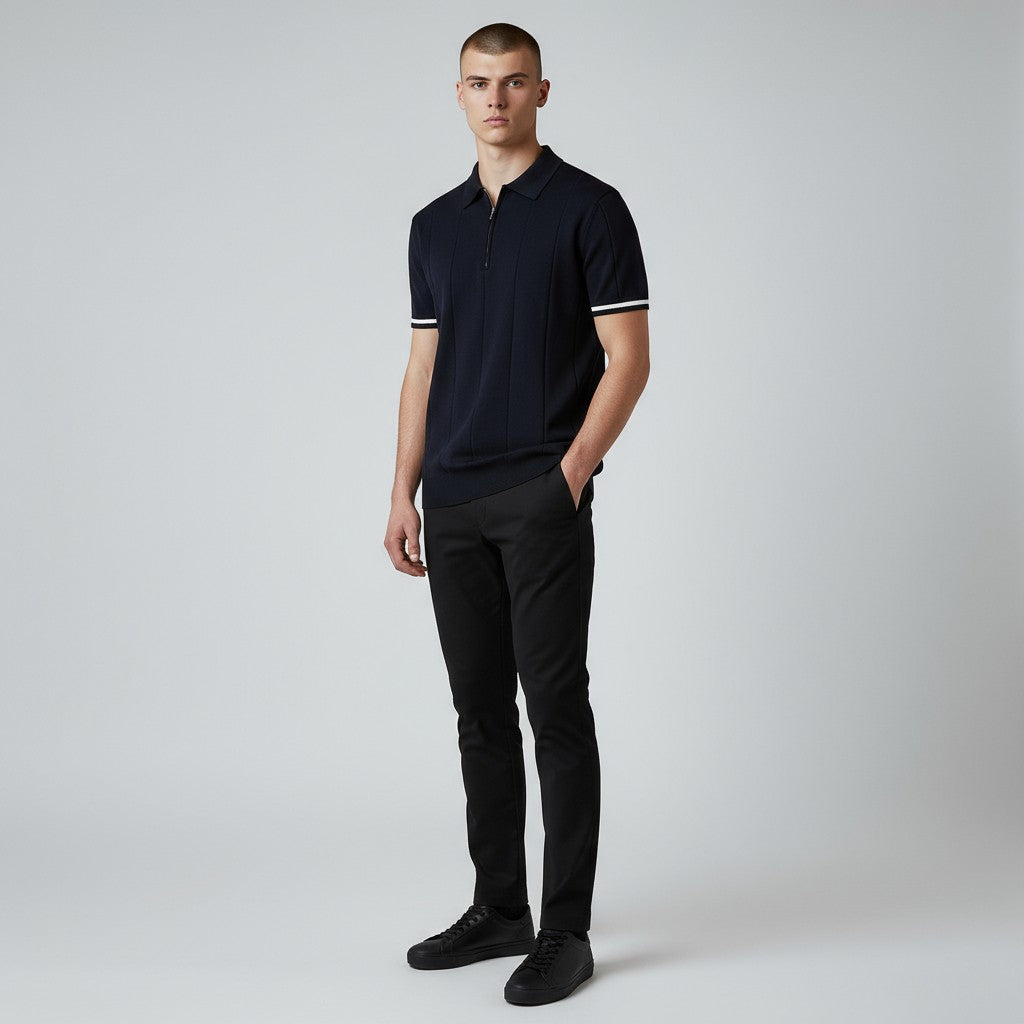 Prestige Tipped Cuff Zip Polo Shirt