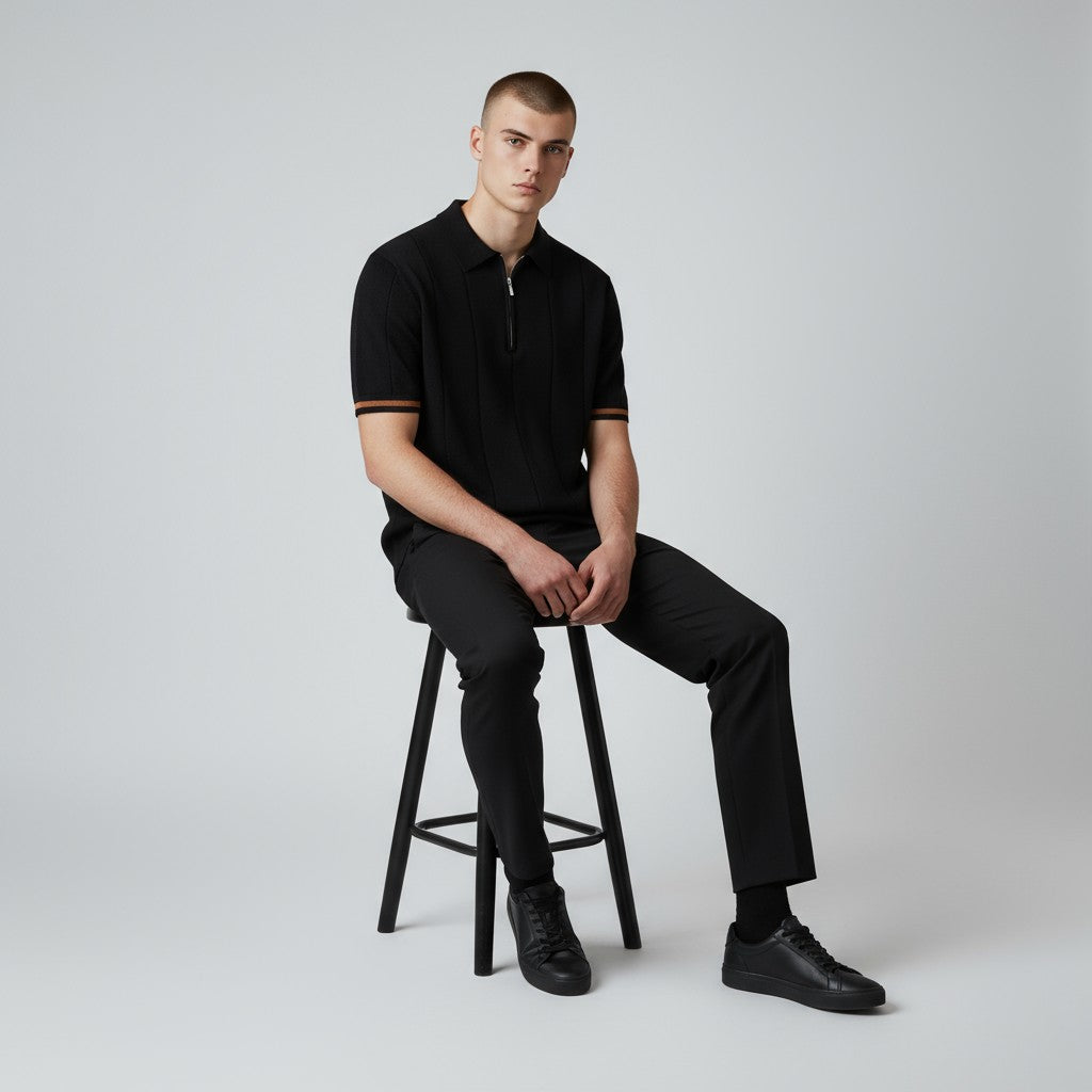 Prestige Tipped Cuff Zip Polo Shirt